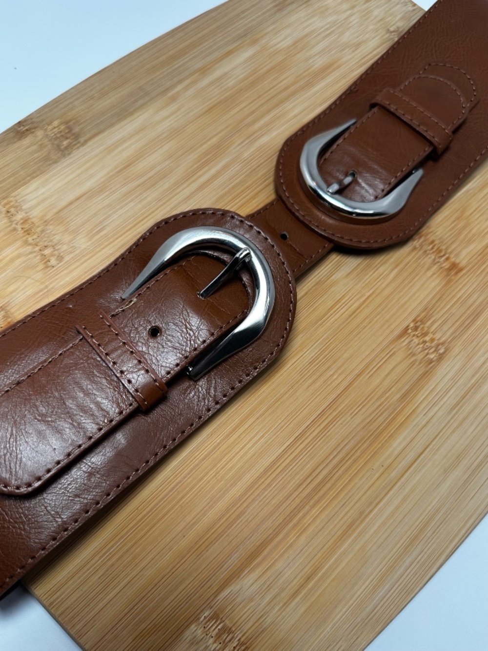 Costa Blanca Brown Double Buckle Wide Waist Belt Medium Adjustable - Picture 3 of 11